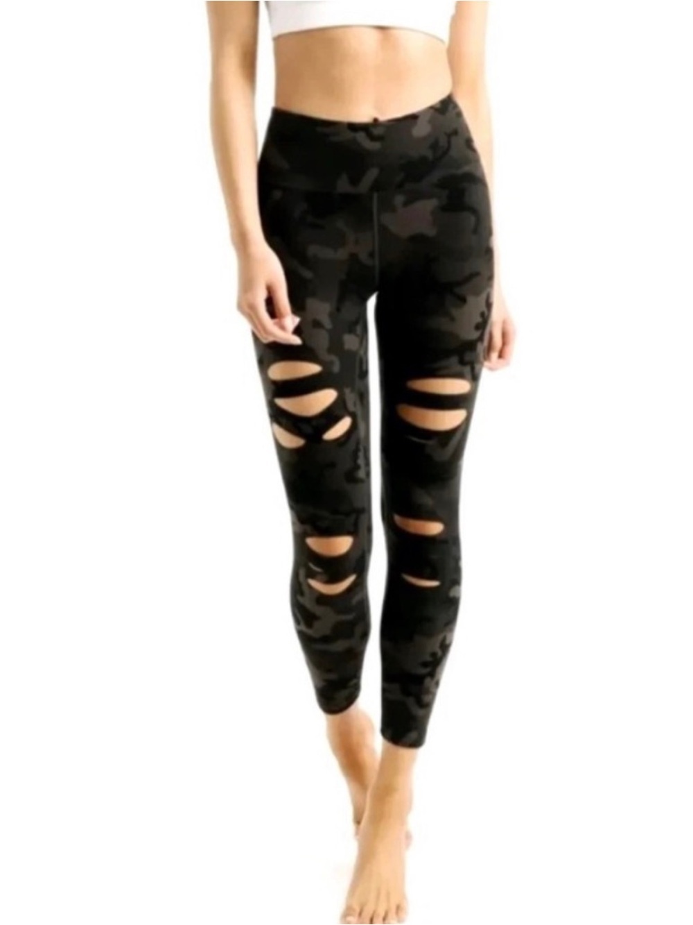 NWT ZYIA Black Green Camo Cutout Leggings Size 12